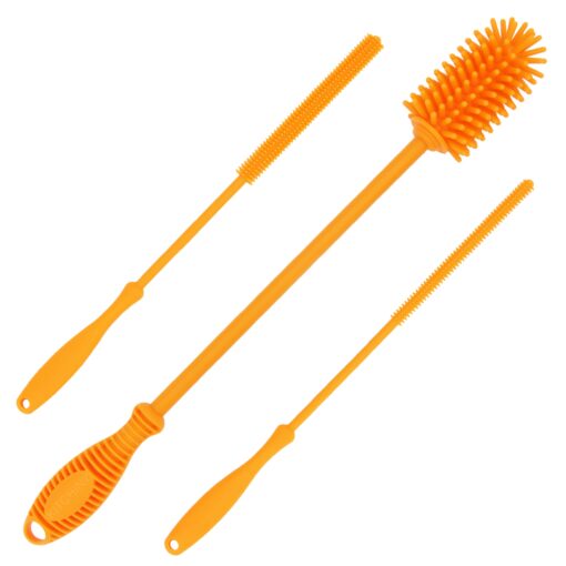 Kitchiny 12.5" Silicone Bottle Brush and Straw Cleaner Brush Set | Bottle Cleaner Brush for Hydroflasks, Insulated Sports Bottles, Straws | Water Bottle Brush Cleaner for Narrow Neck containers Orange