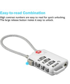 Lumintrail TSA Approved Lock for Luggage or Suitcase, Easy-to-Read 3 Digit Personalized Combination, Metal Travel Suitcase Luggage Lock, Silver, with a 4-FT Braided Steel Cable (2 Pack) Silver, 2 Pack (Lock & Cable) 11 617hZQAifDL