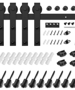 SMARTSTANDARD 13 Feet Heavy Duty Double Door Sliding Barn Door Hardware Kit - Smoothly and Quietly -Easy to Install -Includes Step-by-Step Installation, Fit 36"-40" Wide Door Panel(J Shape Hanger) 33 617kuR48p6L