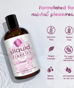 Sliquid Organics Water-Based Lube - Aloe Vera Leaf Infused with Organic Oils & Botanicals, Natural Lubricating Gel for Women/Men/Couples, Unscented, 8.5 Fl Oz 8.5 Fl Oz (Pack of 1) 13 617lEgtzL8L