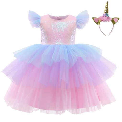 TTYAOVO Flower Girls Unicorn Costume Dress Girl Princess Pageant Party Dress 744_c Pink 3-4T