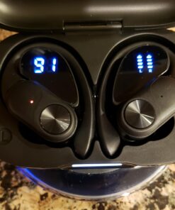 Bluetooth Headphones Wireless Earbuds 80hrs Playtime Wireless Charging Case Digital Display Sports Ear buds with Earhook Premium Deep Bass IPX7 Waterproof Over-Ear Earphones for TV Phone Laptop Black M 37 617qQ9JOphL