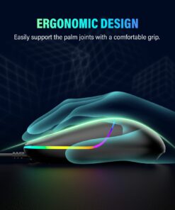 FENISIO Wired Mouse, USB Computer Mouse with Backlit, Ultra Silent Wired Mouse with 6400 DPI, Ergonomic LED Corded Mouse for PC, Laptop, Desktop, MacBook, Windows Black 13 617rG2nERLL
