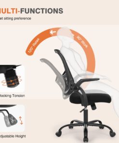 Sweetcrispy Office Computer Desk Chair, Ergonomic Mid-Back Mesh Rolling Work Swivel Task Chairs with Wheels, Comfortable Lumbar Support, Comfy Flip-up Arms for Home, Bedroom, Study, Student, Black 1 Chair 22 617rtzx yAL