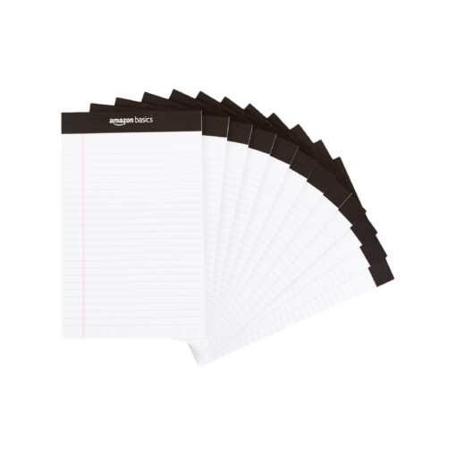 Amazon Basics Narrow Ruled Lined Writing Note Pad, 5 inch x 8 inch, White, 12 Count (12 Pack of 50 pages) 5-Inch by 8-Inch