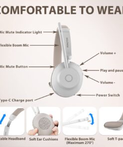 Bluetooth Headset, Wireless Headphones with Microphone Noise Canceling & USB Dongle, Wireless Headset with Mic Mute & Charging Base for PC/Phones/Zoom/Skype/MS Teams/Google Meet Work Headset Light Brown 20 617va7CFVL