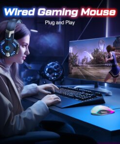 VersionTECH. Wired Gaming Mouse, Computer Mouse Ergonomic Mice with 7 LED Lights RGB Backlit, 6 Programmable Buttons, 4 Adjustable DPI for Laptop PC Gamer Desktop Chromebook Mac Games-White white 32 617xflf5QLL
