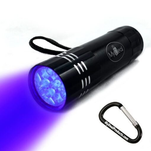 MyDeal Products VisiGHOST UV Ultraviolet 9 LED Blacklight Pocket Flashlight WITH BATTERIES for Paranormal Research on Ghosts, Spirits, Entities and More! Includes Strap and Carabiner Keychain