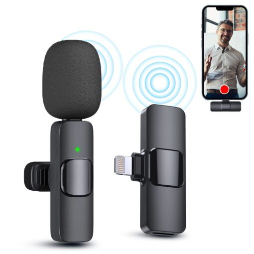 PQRQP Wireless Mini Microphone, Microphone for iPhone iPad, Wireless Microphones, Wireless Lavalier Microphone, Professional Microphone for iPhone Video Recording, YouTube, Vlog, TikTok Lightning port