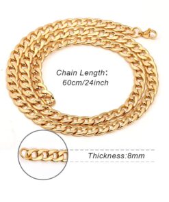 Men Gold Necklace Chain, Gold Plated Figaro Chain Link, Stainless Steel 8mm Wide Curb Hip Hop Chian Necklace 24Inch 8 6186LHcoZVL