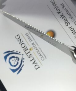 Dalstrong Steak Knives - Set of 4 - Serrated Blade - Gladiator Series Elite - Forged German High-Carbon Steel - Table Dinner Kitchen Knives - Sheaths - Razor Sharp - Dinner Set - NSF Certified 5" Serrated Black 62 6187NV6GbUL