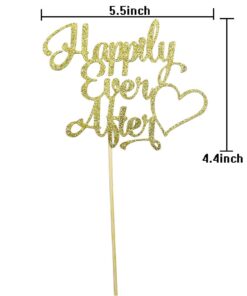 Alternative view of Happily Ever After Cake Topper for Wedding, Engagement, Bridal Shower Party Decorations Gold Glitter
