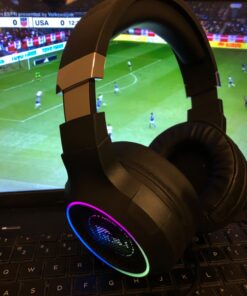 CHAFON E300 Gaming Headset with Noise Cancelling Microphone, Surround Sound Headphones for PS4 PC Xbox One PS5 Controller, Dynamic RGB Wired Headsets for Computer Laptop Mac Nintendo NES Games 45 618AOzoFKL