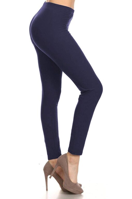 Leggings Depot Women's High Waist Leggings Soft 1” Waistband Solid Leggings Pants - Regular, Plus, 1X3X, 3X5X Full Length One Size Plus Navy