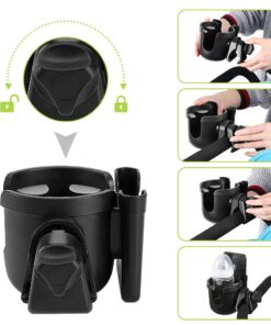 Accmor Stroller Cup Holder with Phone Holder, Bike Cup Holder, Cup Holder for Uppababy Stroller, 2-in-1 Universal Cup Phone Holder for Stroller, Bike, Wheelchair, Walker, Scooter, Black A-Black 23 618Jf NLfGL