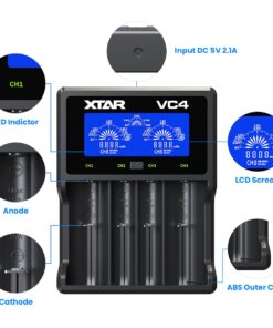 XTAR Rechargeable Battery Charger, 4 Bays Battery Charger for 3.6V 3.7V Li-ion IMR INR ICR 10440 18650 26650 and 1.2V Ni-MH Ni-CD Rechargeable Battery 18 618S4mGz1JL