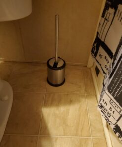 ToiletTree Products Toilet Brush with Lid - Sleek Toilet Bowl Brush and Holder - Toilet Scrubber Brush Set with Heavy-Weight Base - Lidded Toilet Bowl Cleaner Brush and Holder - Chrome Stainless Steel 38 618TEdUHwL