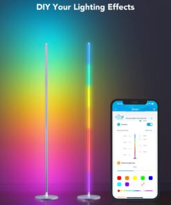 Govee RGBIC Floor Lamp, LED Corner Lamp Works with Alexa, Smart Modern Floor Lamp with Music Sync and 16 Million DIY Colors, Color Changing Standing Lamp for Christmas Bedroom Living Room Silver 16 618TbHTHyTL