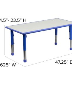 Flash Furniture Wren Adjustable Classroom Activity Table for School and Home, Rectangular Plastic Activity Table for Kids, 23.625" W x 47.25" L, Gray/Blue Blue Set of 1 25 618Tipsp4gL