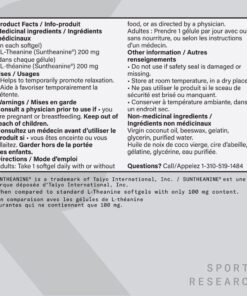 Sports Research Double Strength L-Theanine Supplement - Suntheanine Softgels for Focus, Relaxation & Alertness - Non-Drowsy Support Made with Coconut Oil, Non-GMO & Gluten Free - 200mg, 60 Count 22 618h3gLRLL