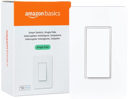 Amazon Basics Single Pole Smart Switch, Neutral Wire Required, 2.4 Ghz WiFi, Works with Alexa, White, 4.65 x 2.91 x 1.74 in Single Pole Switch