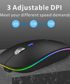 Uiosmuph LED Wireless Mouse, G12 Slim Rechargeable Silent Mouse, 2.4G Portable USB Optical Computer Mice with USB Receiver and Type C Adapter (Matte Black) Matte Black 30 618kDzJZ QL