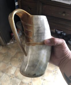 Norse Tradesman LG Viking Drinking Horn Mug - 100% Authentic Flame Treated Beer Horn Tankard With Engravings | The Jarl, approx. 16 oz 33 618kl3TfHkL