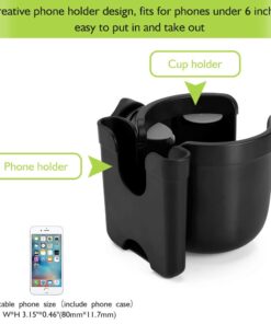 Accmor Stroller Cup Holder with Phone Holder, Bike Cup Holder, Cup Holder for Uppababy Stroller, 2-in-1 Universal Cup Phone Holder for Stroller, Bike, Wheelchair, Walker, Scooter, Black A-Black 21 618nYTBz1lL