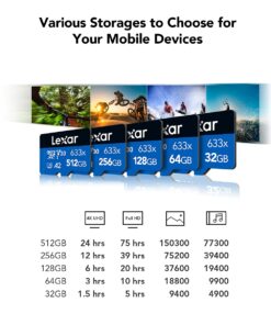 Lexar High-Performance 633x 64GB microSDXC UHS-I Card w/ SD Adapter, C10, U3, V30, A1, Full-HD & 4K Video, Up To 100MB/s Read, for Smartphones, Tablets, and Action Cameras (LSDMI64GBBNL633A) Single 23 618nmVSRVKS