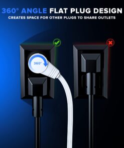 Maximm Cable 3 Ft 360° Rotating Flat Plug Extension Cord/Wire, 16 AWG Multi 3 Outlet Extension Wire, 3 Prong Grounded Wire - White - UL Certified 3 Feet 28 618p0bxG1PL