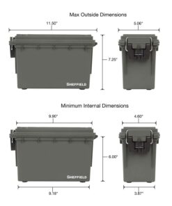 Sheffield 12626 Field Box, Plastic Ammo Can for Pistol, Rifle, and Shotgun Ammo, Water Resistant Storage Box w/ 3 Locking Options, Olive Drab Green Cans, Made in The U.S.A. 23 618pE72DDbL
