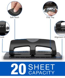 Alternative view of Swingline 3 Hole Punch, Desktop Puncher for Binder, 20 Sheet Punch Capacity, SmartTouch, Black/Silver (74133)