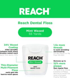 Reach Waxed Dental Floss Bundle | Effective Plaque Removal, Extra Wide Cleaning Surface | Shred Resistance & Tension, Slides Smoothly & Easily, PFAS Free | Mint Flavored, 55 YD, 6pk 6 Count (Pack of 1) 12 618s6rCHrjL