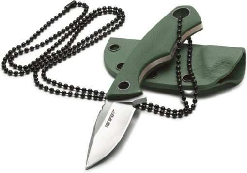 TONIFE Fixed Blade Neck Knife Full Tang 4-5/8 Inch Overall with Kydex Sheath and Ball Chain (Army Green) Army Green