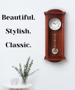 Alternative view of Pendulum Wall Clock, Silent Decorative Wood Clock with Swinging Pendulum, Battery Operated, Large Red Wooden Design, for Living Room, Kitchen, Office & Home Décor, 26.75 x 11.5 inches Red Wood