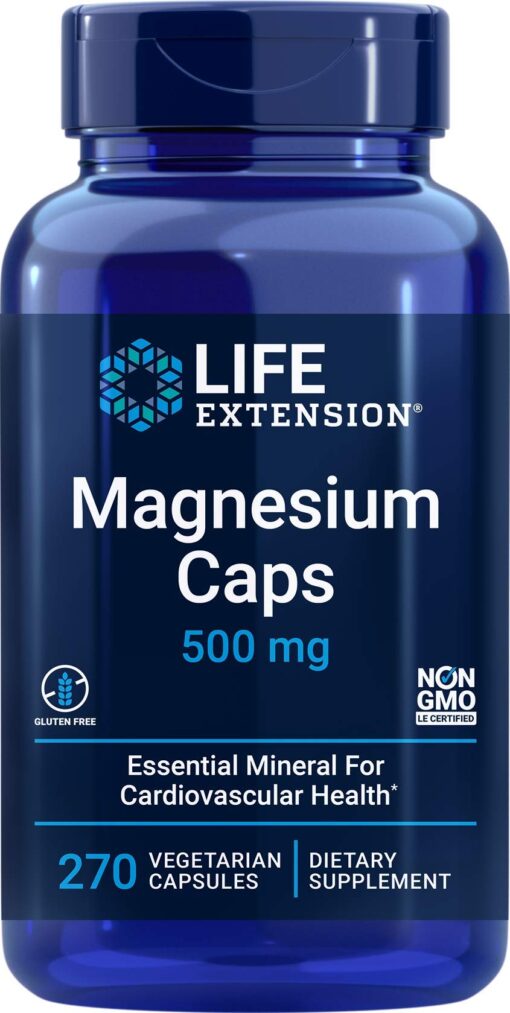 Life Extension Magnesium Caps 500mg, 270 Veg Capsules - Broad Spectrum - 3 Mags in 1 Supplement: Oxide, Citrate, Succinate - Vegetarian