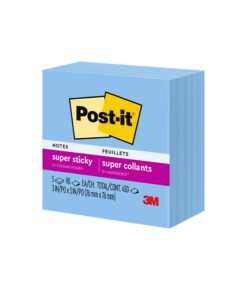 Post-it Super Sticky Notes, 3x3 in, 5 Pads, 2x the Sticking Power, Blue Sapphire, Recyclable (654-5SSBW) Mediterranean Blue 25 618x1Lll4L