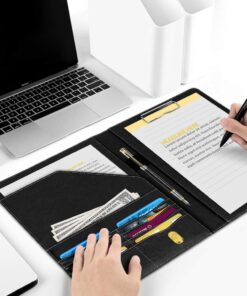 Skycase Padfolio Portfolio Case,Leather Portfolio Folder,Resume/Conference/Legal Document Executive Organizer with Letter/A4 Size Clipboard,Business Card Holder,Padfolio Portfolio for Women/Men,Black Black 28 618y2vktYfL