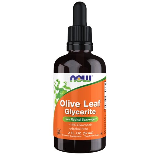 NOW Supplements, Olive Leaf Glycerite Liquid, 18% Oleuropein, Dropper Included, Free Radical Scavenger*, 2-Ounce 2 Fl Oz (Pack of 1) Standard Packaging