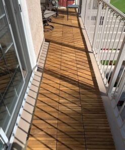 Bare Decor EZ-Floor Interlocking Flooring Tiles in Solid Teak Wood Oiled Finish (Set of 10), Long 9 Slat 10 sq ft 38 6190TB3EF L