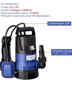 Yescom 1HP Submersible Water Pump 3434GPH 750W Clean/Dirty Water Pumps with Automatic Float Switch for Swimming Pool Garden Tub Pond Flood Drain 1 HP 21 6191Ffc8LwL