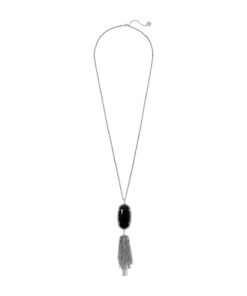 Kendra Scott Womens Rayne Necklace Black Glass/Rhodium plated