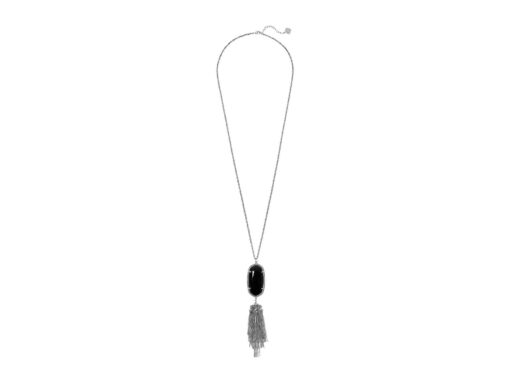 Kendra Scott Womens Rayne Necklace Black Glass/Rhodium plated