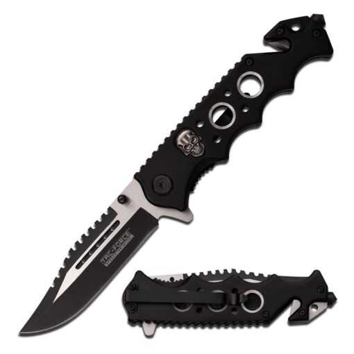 TAC Force TF-809 Series Spring Assist Folding Knife, Two-Tone Blade, 4.5-Inch Closed Black