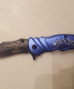 Master Collection Assisted Opening Rescue Tactical Pocket Folding Collection Knife Outdoor Survival Camping Hunting w/ Dragon Design - Blue 14 619Az6WR0bL
