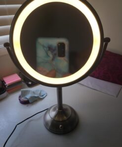 VESAUR 10" Extra Large and 17" Tall Lighted Makeup Mirror, 1X/5X Magnifying Vanity Mirror with 3 Colors Dimmable, 52 Premium LED Lights, 360° Rotation Table Mirror 2 Power Supply, Pearl Nickel XX-Large 44 619Dku v L