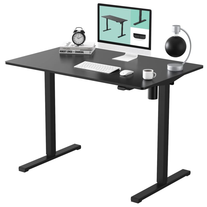 FLEXISPOT Standing Desk Electric Height Adjustable Desk 48 x 24 Inches Sit Stand Desk Home Office Desk Whole-Piece Desk Board (Black Frame + 48 in Black Top) 48x24"