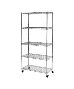 Seville Classics 5-Tier Steel Wire Shelving with Wheels, 30" W x 14" D, Chrome 5-Tier, 30" W x 14" D Silver 29 619Kz6te rS