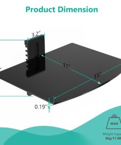 WALI Floating Entertainment Center Shelves, Holds Up to 17.6lbs, TV Shelf with Strengthened Tempered Glasses for DVD Players, Cable Boxes, Games Consoles, TV Accessories (CS201B), 1 Shelf, Black 1-Shelf 23 619Lfy2QzZL