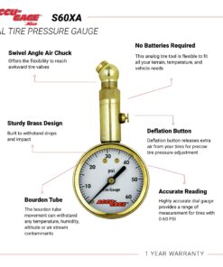 Accu-Gage by Milton Dial Tire Pressure Gauge with Swivel Angle Air Chuck - ANSI Certified for Motorcycle/Car/Truck Tires (0-60 PSI) 9 619NBwZOZoL